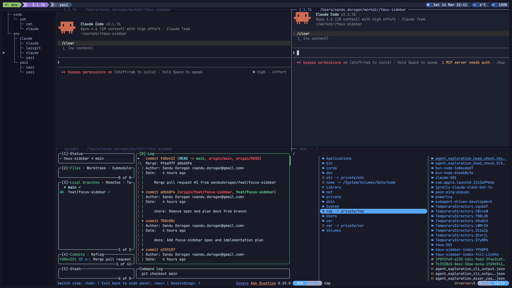 tmux-pane-tree showcase: interactive tree with agent badges and pane icons